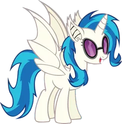 Size: 2284x2334 | Tagged: safe, artist:fluttershy750, derpibooru import, vinyl scratch, alicorn, bat pony, pony, bat wings, fangs, female, glasses, hooves, horn, mare, open mouth, race swap, simple background, solo, sunglasses, teeth, transparent background, vector, vinylbat, vinylcorn