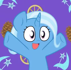 Size: 562x553 | Tagged: safe, artist:chainchomp2, artist:pupster0071, derpibooru import, trixie, pony, unicorn, cute, cutie mark, diatrixes, female, looking at you, mare, nya, open mouth, paffendorf, pinecone, smiling, solo, svg, vector, wheel, wheels trixie