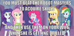 Size: 1024x499 | Tagged: suggestive, derpibooru import, edit, edited screencap, screencap, applejack, fluttershy, pinkie pie, rainbow dash, rarity, twilight sparkle, equestria girls, caption, egoraptor, image macro, mane six, meme, pinkie has a crazy idea, starbomb