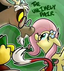 Size: 648x720 | Tagged: safe, artist:thedoggygal, derpibooru import, discord, fluttershy, discoshy, female, flutternerd, glasses, male, nerd, shipping, straight