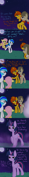 Size: 564x3420 | Tagged: artist:lilliesinthegarden, ask emberbell, comic, derpibooru import, dialogue, doctor whooves, fluttershy, invasion, mist, moon, night, oc, oc:duet, oc:emberbell, safe, teleportation, time turner, tumblr, twilight sparkle, worried