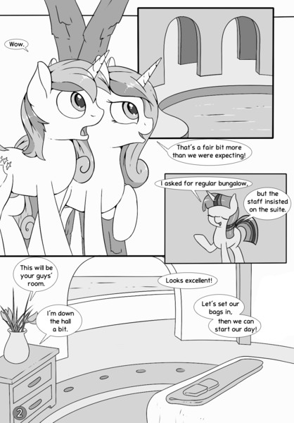Size: 1115x1600 | Tagged: artist:fearingfun, bed, brother and sister, casual nudity, comic, comic:not so restful vacation, derpibooru import, dialogue, explicit source, female, incest, infidelity, male, monochrome, not so restful vacation, nudity, princess cadance, safe, shining armor, shiningsparkle, shipping, siblings, speech bubble, straight, twicest, twilight sparkle