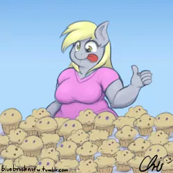 Size: 1280x1280 | Tagged: aderpose, anthro, artist:nekocrispy, bbw, chubby, derpibooru import, derpy hooves, derpy taste tester, fat, muffin, safe, sequence, solo, that pony sure does love muffins, this will end in weight gain, weight gain, weight gain sequence