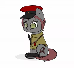 Size: 1743x1611 | Tagged: artist needed, boots, clothes, derpibooru import, gun, hat, ms paint, no mouth, oc, oc:veronika, ppsh-41, safe, solo, sovier, uniform, unofficial characters only
