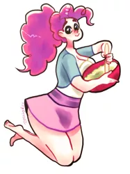 Size: 748x1000 | Tagged: artist:mynameisbre1, baking, barefoot, derpibooru import, feet, human, humanized, pinkie pie, pixiv, safe, solo