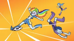 Size: 1024x576 | Tagged: safe, artist:khuzang, derpibooru import, rainbow dash, oc, equestria girls, belly button, clothes, crystal prep shadowbolts, football, humanized, midriff, short shirt