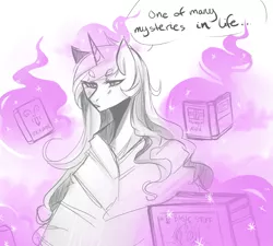 Size: 943x847 | Tagged: safe, artist:mscootaloo, derpibooru import, trixie, pony, unicorn, asksketchytrixie, book, female, magic, mare, solo, telekinesis, tumblr