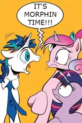 Size: 365x549 | Tagged: derpibooru import, exploitable meme, meme, mighty morphin power rangers, morphin time, power rangers, princess cadance, safe, screaming armor, shining armor, spoiler:comic, twilight sparkle, younger