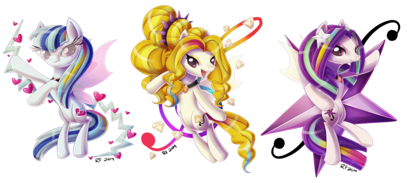 Size: 1024x458 | Tagged: safe, artist:alidythera, derpibooru import, adagio dazzle, aria blaze, sonata dusk, ponified, pony, equestria girls, rainbow rocks, equestria girls ponified, female, gem, glasses, group, simple background, siren gem, the dazzlings, transparent background