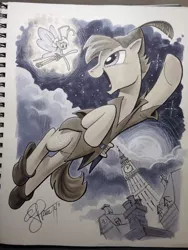 Size: 768x1024 | Tagged: artist:andypriceart, breezie, breeziefied, derpibooru import, peter pan, ponified, safe, tinkerbell, traditional art