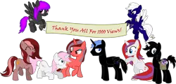 Size: 6266x3000 | Tagged: safe, artist:ruinedomega, derpibooru import, oc, oc:ademitia, oc:fire wisp, oc:lightning mist, oc:midnight starlight, oc:starry night, oc:sugar free, oc:velvette rose, oc:whitewolf stormrunner, unofficial characters only, alicorn, earth pony, pegasus, pony, unicorn, alicorn oc, banner, flying, group, ponyscape, simple background, standing, transparent background, vector