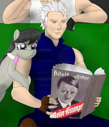 Size: 2217x2594 | Tagged: :3, adolf hitler, blackletter, book, clothes, derpibooru import, devil may cry, exploitable meme, fingerless gloves, gloves, mein kampf, meme, octavia melody, reading, safe, sleeveless, tanktop, vergil, vergil's book