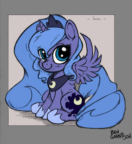 Size: 3674x4001 | Tagged: absurd resolution, artist:ben garrison, artist:methos-diw, ben garrison, ben garrison edits, colored, color edit, cute, derpibooru import, edit, filly, princess luna, s1 luna, safe, sitting, solo, traditional art, woona