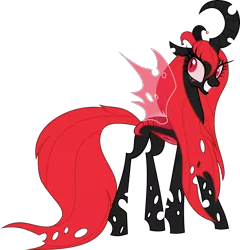 Size: 3000x3125 | Tagged: artist:xebck, changeling, changeling oc, changeling queen, changeling queen oc, derpibooru import, female, oc, oc:harlequin, red changeling, safe, simple background, solo, transparent background, unofficial characters only, vector