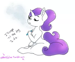 Size: 623x520 | Tagged: 30 minute art challenge, alternate hairstyle, anthro, artist:bunnycat, cigarette, derpibooru import, electronic cigarette, rarity, safe, sassy, smoking, solo, unguligrade anthro, vape, vaping, vapor