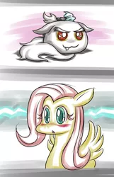 Size: 1500x2326 | Tagged: artist:sonicdramon, blushing, chibi, derpibooru import, discord, fluttershy, safe