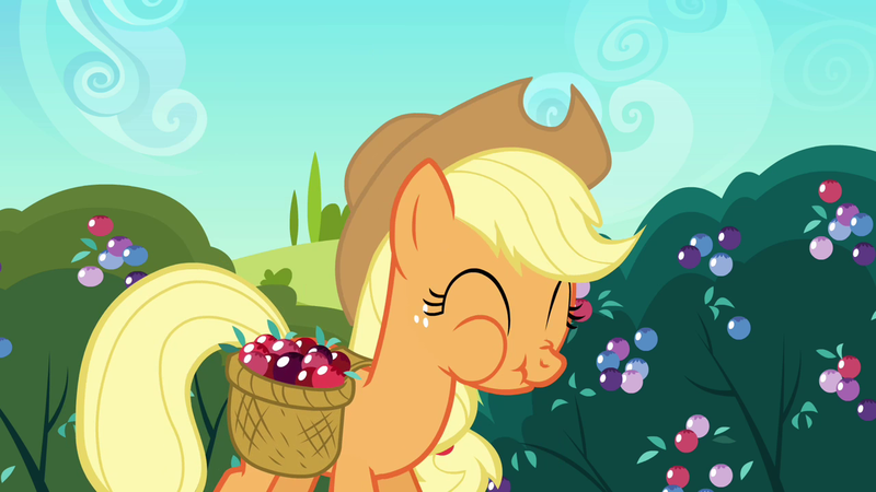 Size: 1280x720 | Tagged: applejack, cheeks, crystal berries, derpibooru import, eating, eyes closed, safe, screencap, scrunchy face, the crystal empire