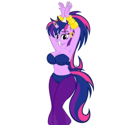Size: 2500x2500 | Tagged: alternate hairstyle, anthro, armpits, arms in the air, artist:navitaserussirus, bedroom eyes, belly button, belly dancer, breasts, busty twilight sparkle, cleavage, derpibooru import, earring, female, genie, grin, horn ring, looking at you, mare, messy mane, midriff, ponytail, shantae, shantae (character), simple background, smiling, solo, solo female, suggestive, transparent background, twilight sparkle, vector