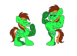 Size: 1024x745 | Tagged: safe, artist:dragonboi471, derpibooru import, oc, oc:neon streak, unofficial characters only, pony, abs, bipedal, flexing, muscles, solo