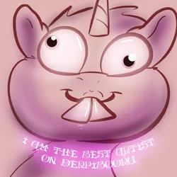 Size: 3000x3000 | Tagged: safe, artist:pikapetey, derpibooru import, pony, unicorn, derp, meta, pikapetey, smiling, solo, trolling, what the hell petey, wide eyes