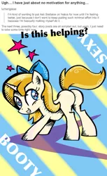 Size: 500x817 | Tagged: artist needed, suggestive, derpibooru import, oc, oc:stella lux, unofficial characters only, pony, ask stella lux, bow, colorful, face down ass up, fanart, female, mare, plot, sexy, solo, transgender, tumblr, twerking