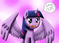 Size: 1023x759 | Tagged: safe, artist:jc-the-penguin, derpibooru import, twilight sparkle, twilight sparkle (alicorn), alicorn, pony, adorkable, angry, annoyed, blatant lies, blushing, cute, denial, dialogue, dork, embarrassed, female, i'm not cute, lies, mare, open mouth, princess tsunlight, solo, spread wings, talking, tsundere, tsunlight sparkle, twiabetes