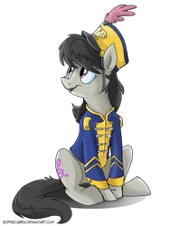 Size: 639x850 | Tagged: safe, artist:spainfischer, derpibooru import, octavia melody, earth pony, pony, canterlot high, canterlot high blog, clothes, female, hat, mare, open mouth, solo, uniform