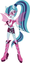 Size: 3642x7551 | Tagged: safe, artist:sugar-loop, derpibooru import, sonata dusk, equestria girls, rainbow rocks, .ai available, box art, female, fin wings, lipstick, makeup, multicolored hair, necktie, pony ears, ponytail, simple background, solo, sunglasses, transparent background, vector, wings