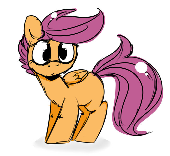 Size: 1024x943 | Tagged: safe, artist:tokipeach, derpibooru import, scootaloo, simple background, solo