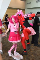 Size: 3456x5184 | Tagged: artist:ericameow, clothes, cosplay, deadpool, derpibooru import, human, irl, irl human, otakon, photo, pinkie pie, safe, socks, striped socks