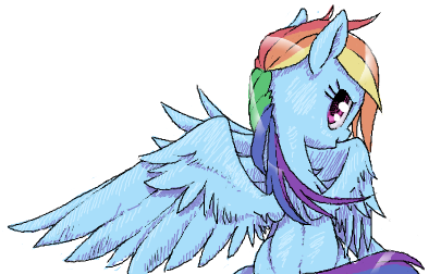 Size: 394x252 | Tagged: safe, artist:stoic5, derpibooru import, rainbow dash, pegasus, pony, back, female, flockdraw, looking at you, lowres, mare, preening, simple background, smiling, solo, spread wings, white background