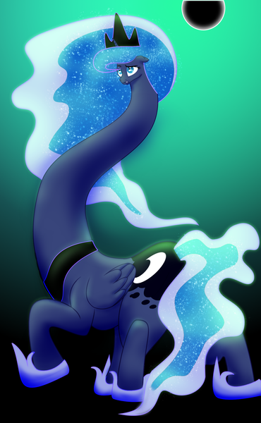 Size: 1278x2074 | Tagged: artist:abductionfromabove, derpibooru import, impossibly long neck, long neck, princess luna, princess luneck, safe, solo, wat