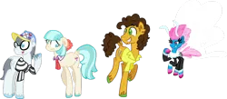 Size: 1024x447 | Tagged: safe, artist:starryoak, derpibooru import, cheese sandwich, coco pommel, seabreeze, silver shill, breezie, earth pony, pony, season 4, clothes, hooves, simple background, transparent background, unshorn fetlocks