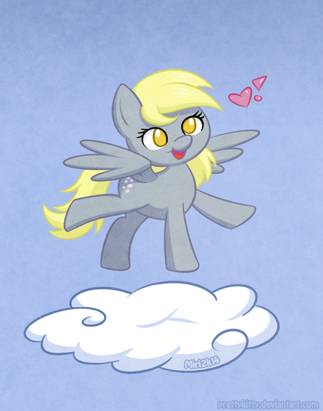 Size: 787x1000 | Tagged: safe, artist:prettykitty, derpibooru import, derpy hooves, pegasus, pony, cloud, female, heart, mare, solo