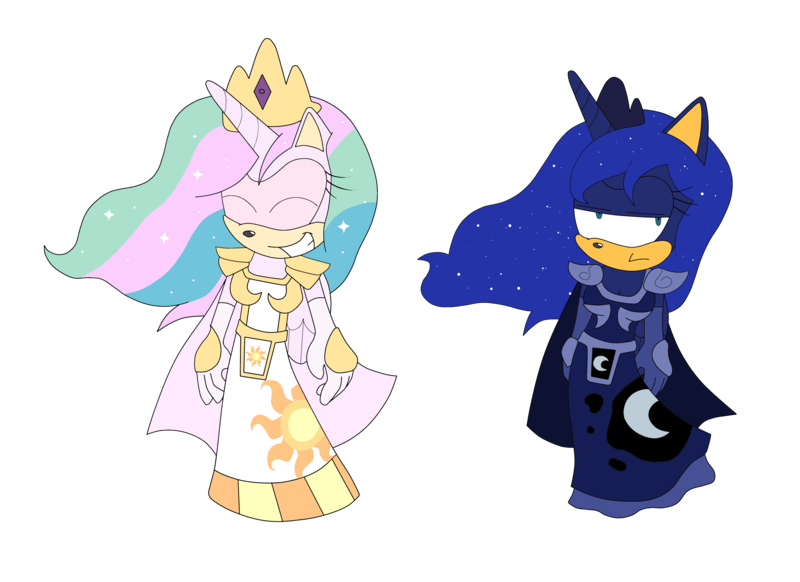 Size: 4019x2923 | Tagged: anthro, artist:atomiclance, crossover, dead source, derpibooru import, duo, duo female, female, princess celestia, princess luna, safe, simple background, sonicified, sonic the hedgehog (series), style emulation, transparent background