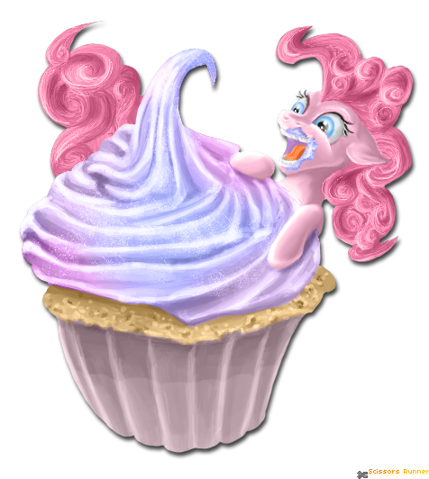 Size: 476x532 | Tagged: safe, artist:scissorsrunner, derpibooru import, pinkie pie, earth pony, pony, cupcake, female, mare, open mouth, simple background, solo, transparent background