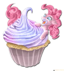 Size: 476x532 | Tagged: safe, artist:scissorsrunner, derpibooru import, pinkie pie, earth pony, pony, cupcake, female, mare, open mouth, simple background, solo, transparent background