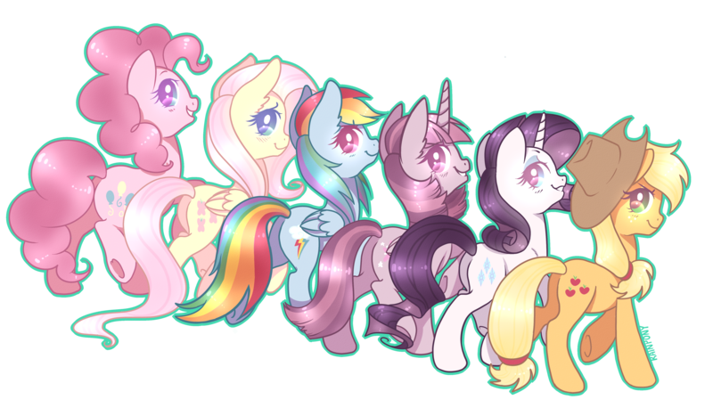 Size: 4800x2800 | Tagged: safe, artist:hawthornss, derpibooru import, applejack, fluttershy, pinkie pie, rainbow dash, rarity, twilight sparkle, twilight sparkle (alicorn), alicorn, pony, absurd resolution, female, looking back, mane six, mare, simple background, transparent background