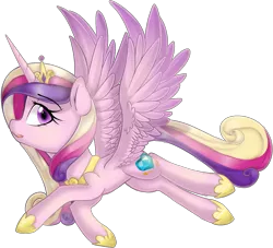 Size: 2092x1900 | Tagged: artist:meotashie, derpibooru import, flying, looking at you, princess cadance, safe, solo, spread wings