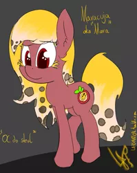 Size: 757x949 | Tagged: artist:magical disaster, concept art, derpibooru import, food pony, fruit pony, oc, oc:maracuja, original species, safe, solo, unofficial characters only