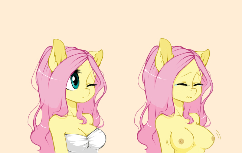 Size: 829x524 | Tagged: anthro, artist:frenky-chan, breasts, busty fluttershy, derpibooru import, female, fluttershy, nipples, nudity, questionable, solo, solo female