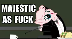 Size: 1222x659 | Tagged: artist:mixermike622, derpibooru import, fluffle horse m.d., house m.d., majestic, majestic as fuck, oc, oc:fluffle puff, safe, taco, unofficial characters only, vulgar