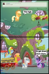 Size: 1047x1572 | Tagged: safe, artist:bronybyexception, derpibooru import, applejack, big macintosh, hondo flanks, rainbow dash, twilight sparkle, pony, ask honest applejack, armor, barrel, cart, comic, fire department, fire engine, firefighter, ladder, pointy ponies, royal guard, volunteer fire department, who's a silly pony