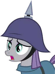 Size: 1509x2006 | Tagged: artist:leapingriver, derpibooru import, helmet, maud pie, open mouth, pickelhaube, safe, simple background, solo, stahlhelm, transparent background, vector, wide eyes, worried