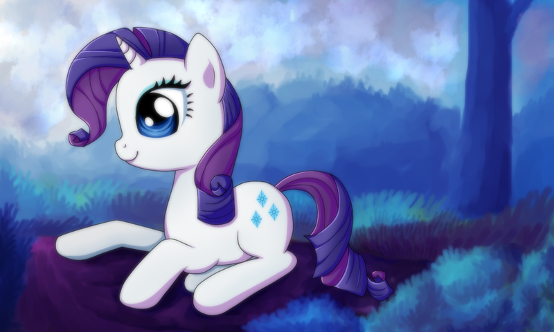 Size: 1000x600 | Tagged: safe, artist:nunitko, derpibooru import, rarity, pony, unicorn, female, mare, prone, smiling, solo