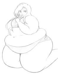 Size: 2045x2611 | Tagged: artist:candyxxxholicxx, bbw, belly, belly grab, big belly, dead source, derpibooru import, fat, fattershy, fluttershy, human, humanized, kneeling, monochrome, obese, safe, solo, ssbbw, wide hips