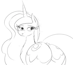 Size: 822x726 | Tagged: artist:zev, female, grayscale, monochrome, moonbutt, plot, pouting, princess luna, simple background, solo, solo female, suggestive, the ass was fat