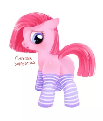 Size: 448x527 | Tagged: safe, artist:abyssdungeon, derpibooru import, pinkie pie, clothes, pinkamena diane pie, plot, socks, solo, striped socks, younger