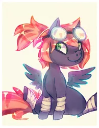 Size: 480x620 | Tagged: safe, artist:cappydarn, derpibooru import, oc, unofficial characters only, pegasus, pony, bandage, female, goggles, mare, solo