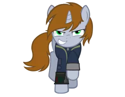 Size: 2192x1705 | Tagged: safe, artist:aborrozakale, derpibooru import, oc, oc:littlepip, unofficial characters only, pony, unicorn, fallout equestria, fanfic, clothes, fallout, fanfic art, female, hooves, horn, mare, pipbuck, simple background, smiling, solo, teeth, transparent background, vault suit